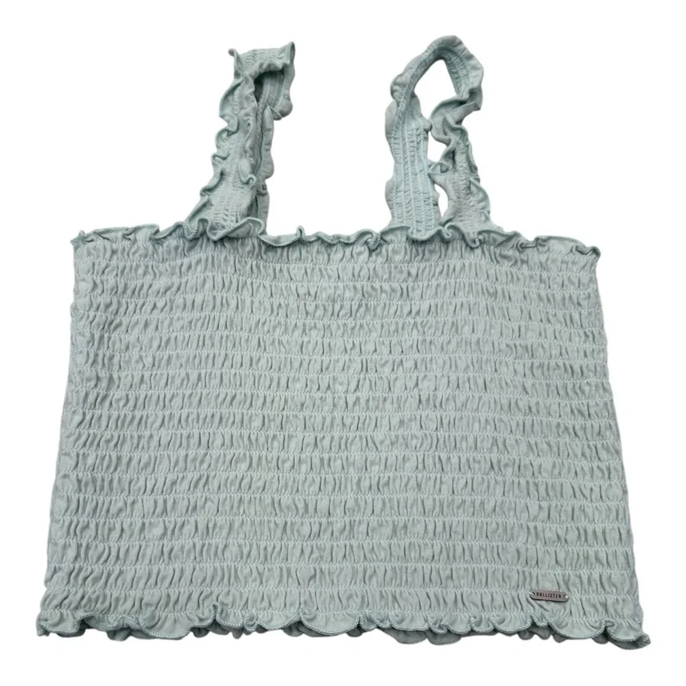 Hollister Light green Smocked Ruffle Strap Crop Tank